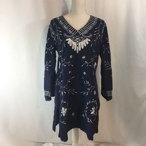 Navy and white embroidered dress/swimsuit cover